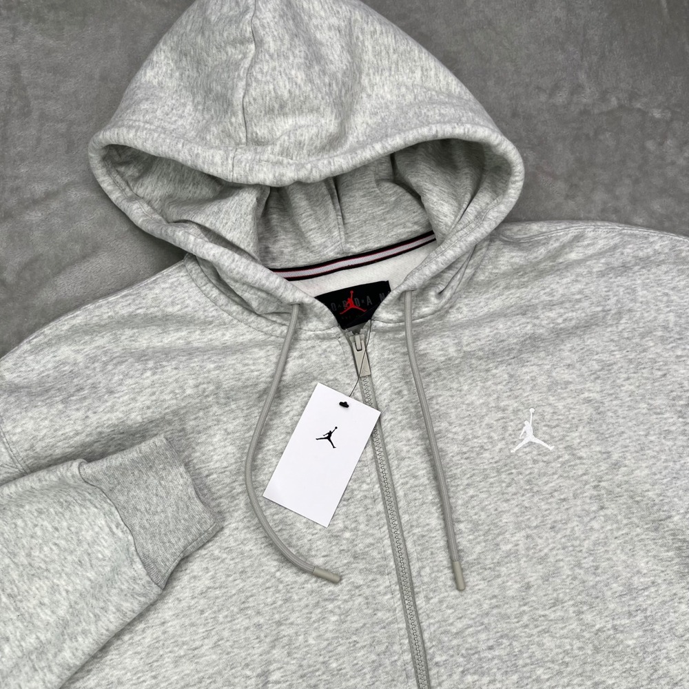 Jordan Brooklyn Fleece Full Zip Hoodie Mens XL Gray Solid Hooded Sweatshirt New